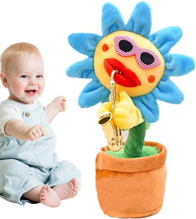 Zingende Zonnebloem - Dansend Speelgoed - Kinder Entertainment - Herhaalt Wat Je Zegt - 10.5 x 33 cm - Geel