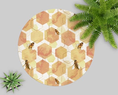 Coloray Vloerbeschermer - Bijen Honingraten Stoel Mat - 100x100 cm - Geel Bureau Stoel Mat - Vloerbeschermer PVC - Mótif Bureaustoelmat - Ronde Mat - Dieren Thema