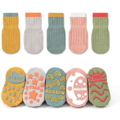 5 paar Casual Leuke Gebreide Vloersokken, Zachte Comfortabele Ademende Katoenen Sokken Voor Peuter Lopen Baby Jongens En Meisjes S 0-1Y 10-12cm