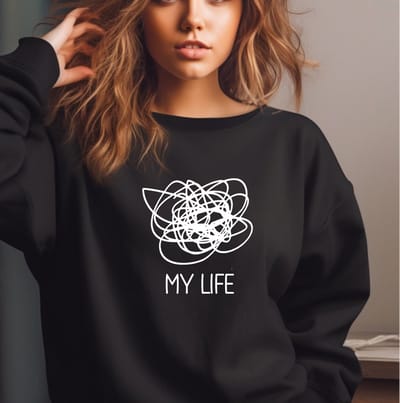 Dames sweater- Maat S My life- zwarte sweater-Ronde hals.
