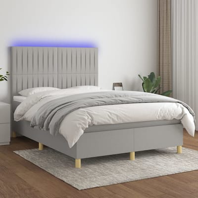 vidaXL - Boxspring - met - matras - en - LED - stof - lichtgrijs - 140x190 - cm
