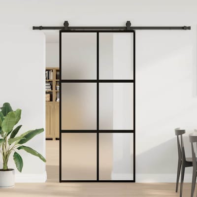 vidaXL - Schuifdeur - met - beslagset - 102,5x205 - cm - gehard - glas - zwart