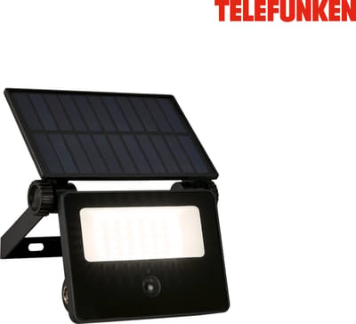 TELEFUNKEN - Solar LED-spot - 322605TF - Bewegingssensor - Schemersensor - 1000 lumen - Warm wit licht - 30 seconden lichtduur - 14 x 11,5 x 18 cm - Zwart