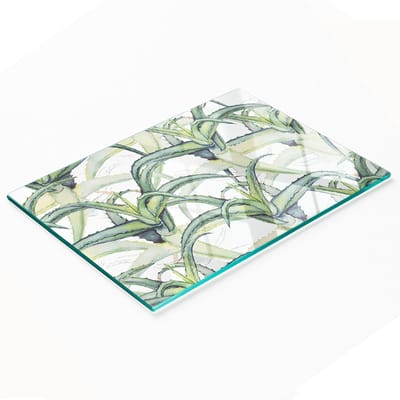 Duurzame en stijlvolle snijplank van gehard glas met aloë-patroon, 80x52 cm