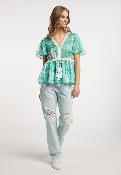 IZIA Blouse Dames Groen Wit