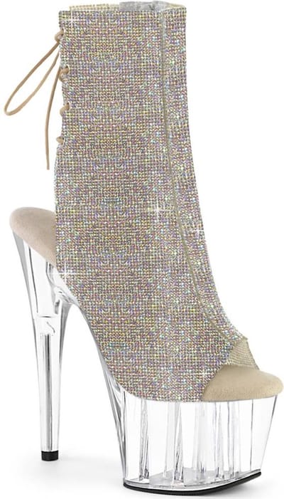 Pleaser - ADORE-1018C-RS Plateau Laarzen, Paaldans schoenen - US 5 - 35 Shoes - Zilverkleurig/Transparant