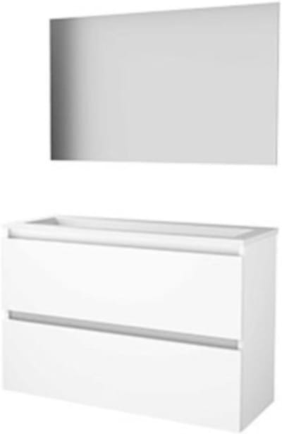 Basic-Line Ultimate 39 Badkamermeubelset - Ondiep - 100 x 39 cm - Greeploos - 2 Lades - Acryl Wastafel - Zonder Kraangat - Spiegel met Indirecte LED Verlichting - Ice White