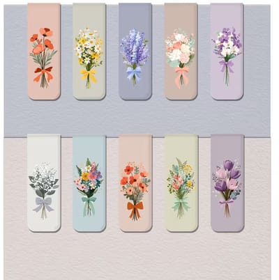 10-delige Magnetische Boekenleggers – Bloemen Illustratie | Minimalistisch & Elegant | Sterke Dubbele Magneet | Cadeau voor Lezers