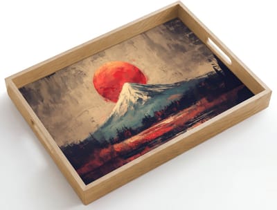 Dienblad hout 50x35 cm - Schootdienblad - Bergtop - Sneeuw - Zon - Borrelplank rechthoek - Plateau dienbladen