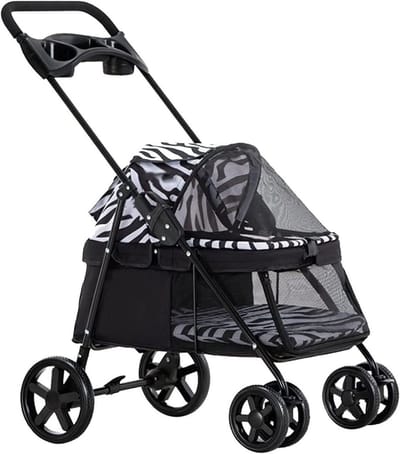 Huisdieren Kinderwagen - Dierenbuggy - Uitstapjes Maken - Lichtgewicht Opvouwbaar - Tot 15KG - Zebra