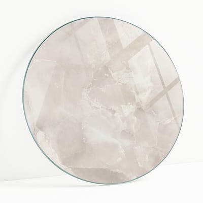 Wallfluent - Marmer Textuurpatroon Glasplaat Tafel - 50 cm - Romig Veiligheidsglas - Rond Tafelblad Glas - Glazen Tafelblad - Gehard Glazen Tafelblad Voor de Eettafel in de Eetkamer