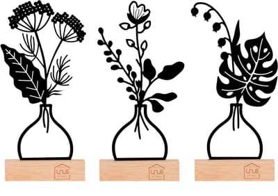 UNUS® Decoratieve bloemenvazen Elke Silke Ulrike van metaal op bamboevoet zwart set van 3