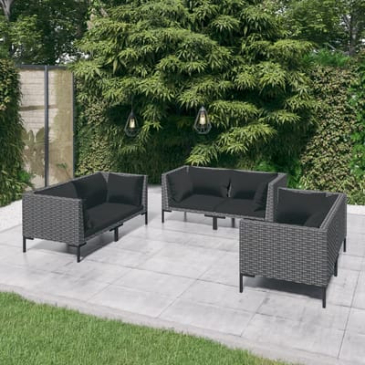 vidaXL - 6-delige - Loungeset - met - kussens - poly - rattan - donkergrijs