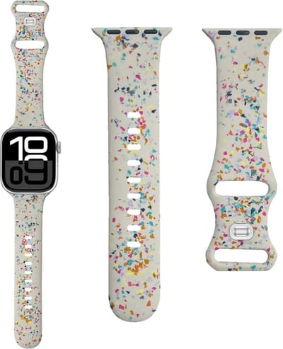 Siliconen bandje - geschikt voor Apple Watch series 1/2/3/4/5/6/7/8/9/10/11/ SE (1,2,3) / Ultra (1,2,3) met maat 44 mm / 45 mm / 46 mm / 49 mm - sterrenlicht-confetti