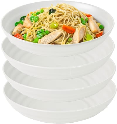 Plasticforte Rond bord/camping - 4x - diep bord - D19 x H4.5 cm - creme wit - kunststof - soepborden - onbreekbaar servies
