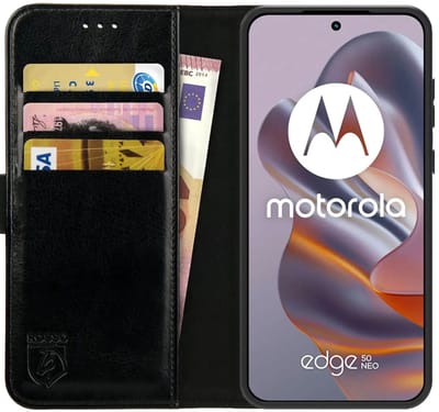 Rosso Element Geschikt voor Motorola Edge 50 Neo | Wallet Book Case | Portemonnee Hoesje | 3 Pasjes | Magneetsluiting | Stand Functie | Zwart