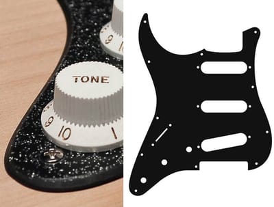 Boston SL-213-SBK pickguard, Stallion, standard, SSS, 3 pot holes, 3-5 switch, lefthanded, 2 ply, sparkling black