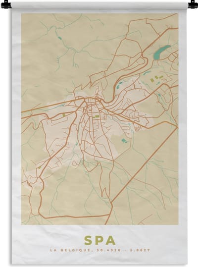 Wandkleed - Wanddoek - Spa - Kaart - België - Stadskaart - Plattegrond - 120x180 cm - Wandtapijt