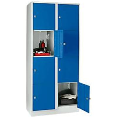 Vakkenkast 400 mm, 2 compartimenten, 8 vakken, veiligheidscilinderslot, sokkel, gentiaanblauw