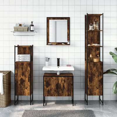 vidaXL - 4-delige - Badkamermeubelset - bewerkt - hout - gerookt - eikenkleurig