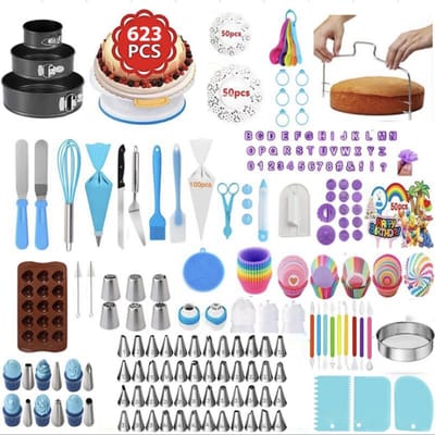 ZYLARO Taart decoratie set - 623 delig Taart Bakken Accessoires Set - bakset - Taartversiering set - Inclusief taartdraaiplateau en taartvorm
