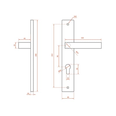 Moderne Rando deurklink op schild, 90mm, mat zwart aluminium/staal