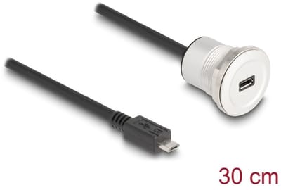 Delock USB 2.0 Micro-B built-in female with cable plug 30 cm aluminium