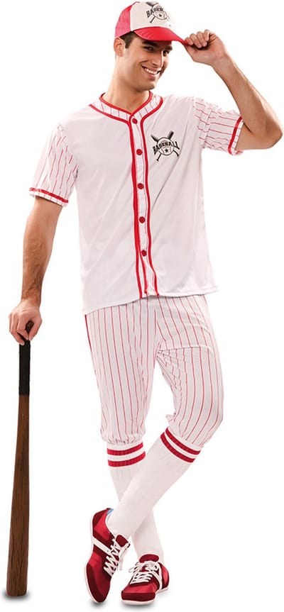 Witbaard Verkleedpak Honkballer Heren Wit/rood 3-delig Maat M/l