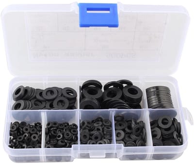 Dailygoods- Wasmachine Pakking Ring 500 Stuks - Nylon Sluitringen - Zwarte Spacer Ringen - Diverse Maten M2/M2.5/M3/M4/M5/M6/M8/M10 - Inclusief Opbergdoos - Sluitring