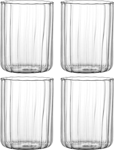 House of Husk Drinkglazen Waterglazen Ribbel - 4 Stuks - Helder Transparant Glas - Vaatwasserbestendig - 400 ML