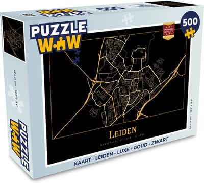 Puzzel Kaart - Leiden - Luxe - Goud - Zwart - Legpuzzel - Puzzel 500 stukjes