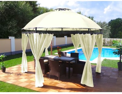 Yolo-deals - Tuin Prieel DeLuxe met LED verlichting - Solar - Rond - 350cm -UV bestendig - Creme