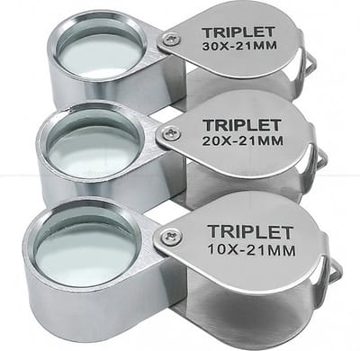3stuks - Juweliersloep - Diamantloep - Zakformaat - Vergroting 30x+20x+10x - 60*25*18mm - zilver - Metaal