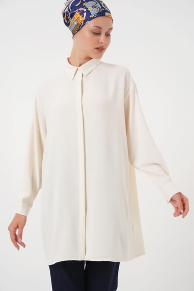 Oversized Lange Mouwen Knopen Blouse met Kraag
