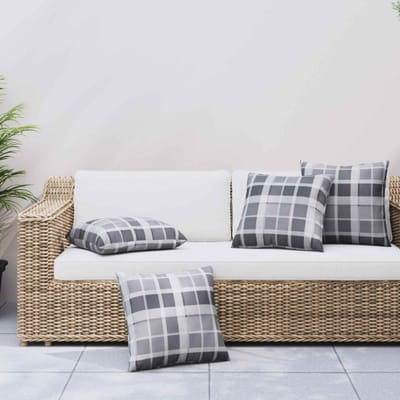 vidaXL - Buitenkussen - 4 - st - Stof - Grijs - Ruit - 50 - x - 50 - cm