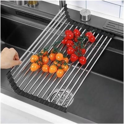 Opvouwbaar droogrek - Keuken organizer - Aanrecht drogen - Roestvrij staal - 47 x 35 cm - Zwart