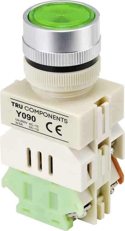 TRU COMPONENTS TC-9219084 Y090 Druktoets 250 V/AC 5 A 1x aan/(aan) Moment Groen (Ø) 30 mm 1 stuk(s)