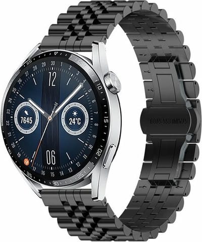 By Qubix - 22mm - Stalen band - Zwart - geschikt voor Huawei Watch 3 / 4 / 5 (pro) - 46mm & geschikt voor Huawei Watch GT / GT 2 / GT 3 (pro) / GT 4 (pro) / GT 5 (pro) / GT 6 (pro) 46mm / Ultimate / Ultimate 2