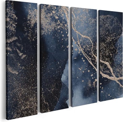 Artaza Canvas Schilderij Vierluik Abstracte Kunst - Zwarte Marmer met Gloed - 80x60 - Foto Op Canvas - Canvas Print