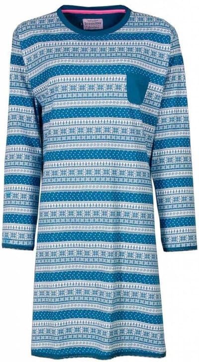 Irresistible Dames Nachthemd - Lange mouwen - Petrol Blauw - Maat S