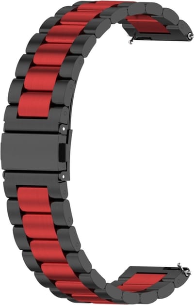Stalen bandje - RVS - geschikt voor Huawei Watch GT Runner 2 / GT 2(e) 46 mm / GT 3 / 4 / 5 (Pro) 46 mm / Watch 3 (Pro) / Watch 4 (Pro) / GT 6 (PRO) 46mm - zwart / rood