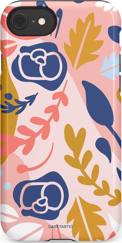 Casetastic Hoesje Geschikt voor Apple iPhone 7/8/SE - Stijlvolle Beschermende Duo-layer Case - Roze Bladeren