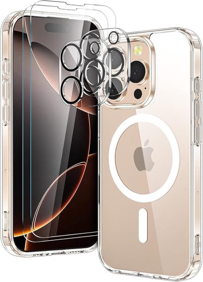 Magnetische hoes Geschikt voor: iPhone 16 Pro met 2-pack schermbeschermer en 2-pack cameralensbeschermer [compatibel met Mag Safe] Zachte TPU schokbestendige anti-krashoes doorzichtig