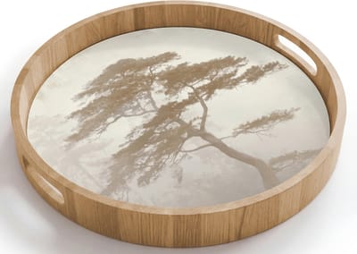 Dienblad rond 40x40 cm - Schootdienblad hout - Boom - Oosterse stijl - Landschap - Borrelplank rechthoek - Plateau houten dienbladen