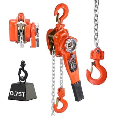 VEVOR Hefboomtakel, capaciteit 3/4T, handkettingtakel, hefvermogen 1,5 m, G80 stalen legeringketting met mechanische dubbele palrem, rateltakel met 360° draaibare haken, voor magazijn, bouwplaats en garage
