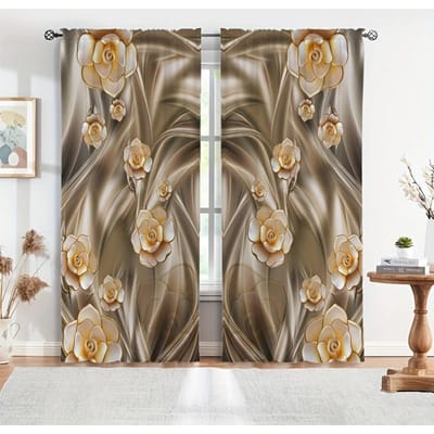 Gouden Zwaan Dier Diomand Bloem Luxe Raamgordijnen Jaloezieën Voor Woonkamer Kinderkamer Badkamer Keuken Deur Huisdecoratie 2 Stuks W65X60H(cm)X2Pcs&Grommet Top beige