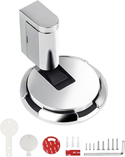 Silver Mechanische Vloerdeurstopper - Diameter 61 mm - Hoogte Verstelbaar - Zelfklevend - Zink Legering met Lijm en Schroeven om Muren en Deuren te Beschermen tegen Beschadiging