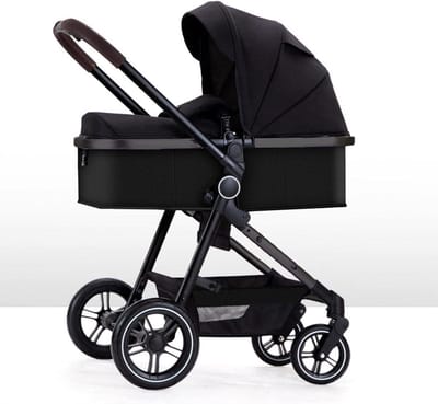 kinderwagens Luxe Wandelwagen Voor Baby Hoogwaardige En Modieuze Kinderwagen Multi-Position Recline Peuter Kinderwagen, Zwart Aluminium Frame, Antischok Rubberen Wielen (Color : Black, Size : 2 in 1