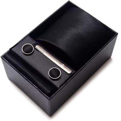 Actie4you® - Luxe Stropdas - Stropdas Set met Manchetknopen en Pochet en Dasspeld – Met Geschenkdoos – 4 Delig – Stropdas Set – Zwart Ruit