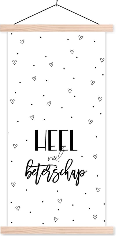 Posterhanger incl. Poster 60x120 cm - Schoolplaat - Beterschap - Spreuken - Hartjes - Zwart wit - Textielposter - Blanke latten